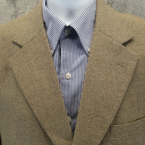 Trieste Blazer Mens 40R Tan Silk Wool 3 Button Jacket Office Dress Business - Picture 7 of 13